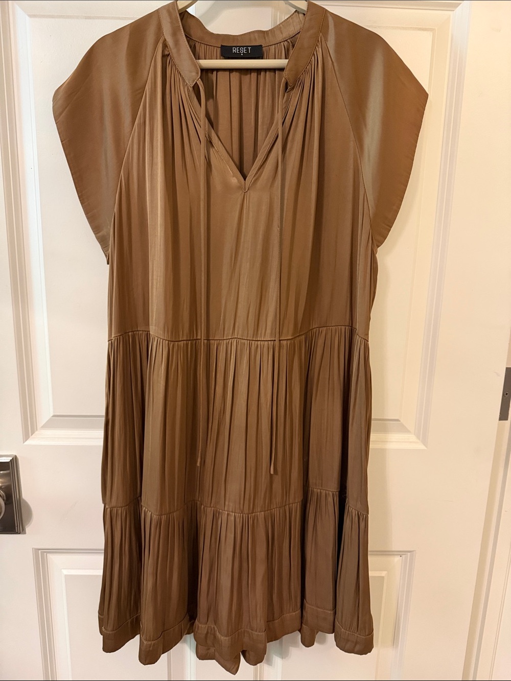 The Reset Brown Tiered V-Neck Mini Dress